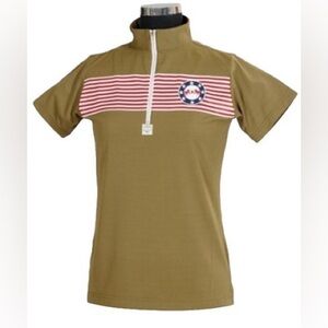 Equine Couture Olive Green Half-Zip Shirt with stars and striped detail